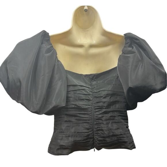Rhode Puff Sleeve Ruched Top in Black NWT Size 4 - Picture 2 of 5